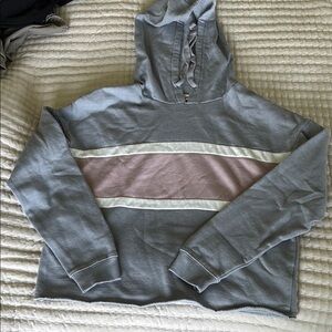 Hippie Rose Gray and Pink Color-Block Crop Hoodie Sweatshirt